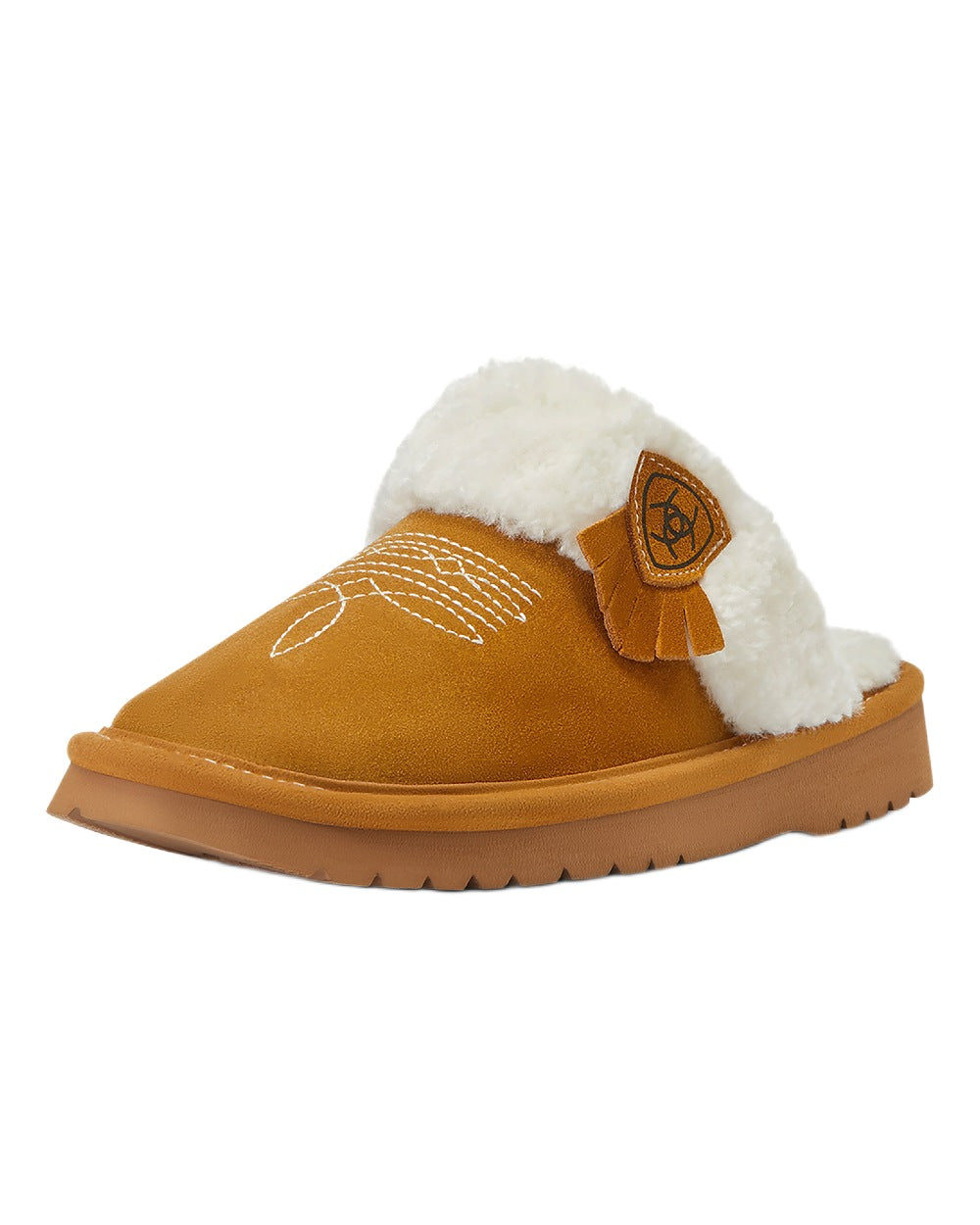 Chestnut coloured Ariat Womens Jackie Square Toe Slippers on white background