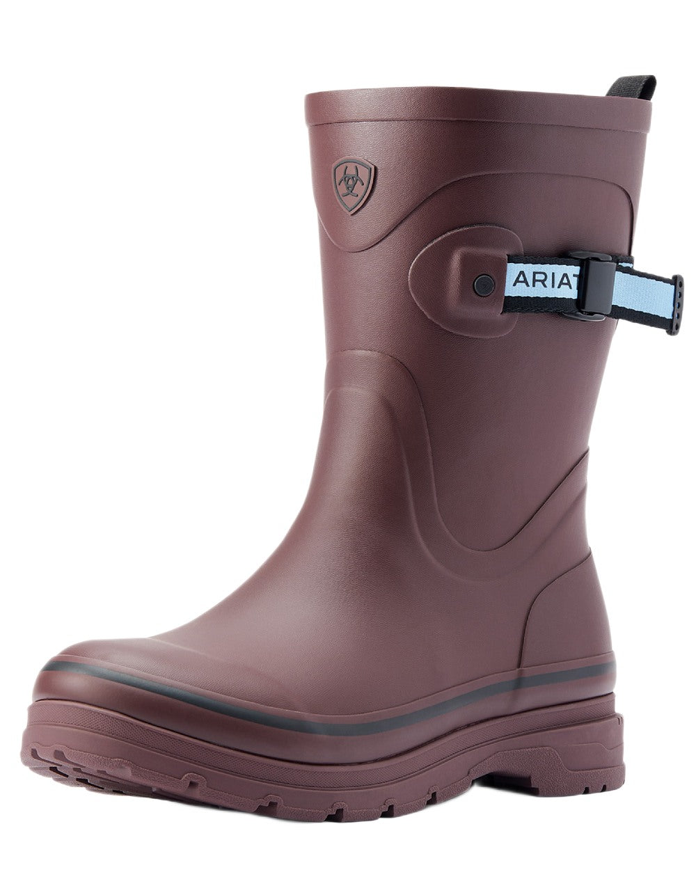 Maroon coloured Ariat Womens Kelmarsh Mid Rubber Wellington Boots on white background