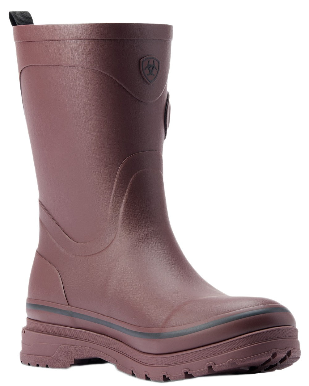 Maroon coloured Ariat Womens Kelmarsh Mid Rubber Wellington Boots on white background