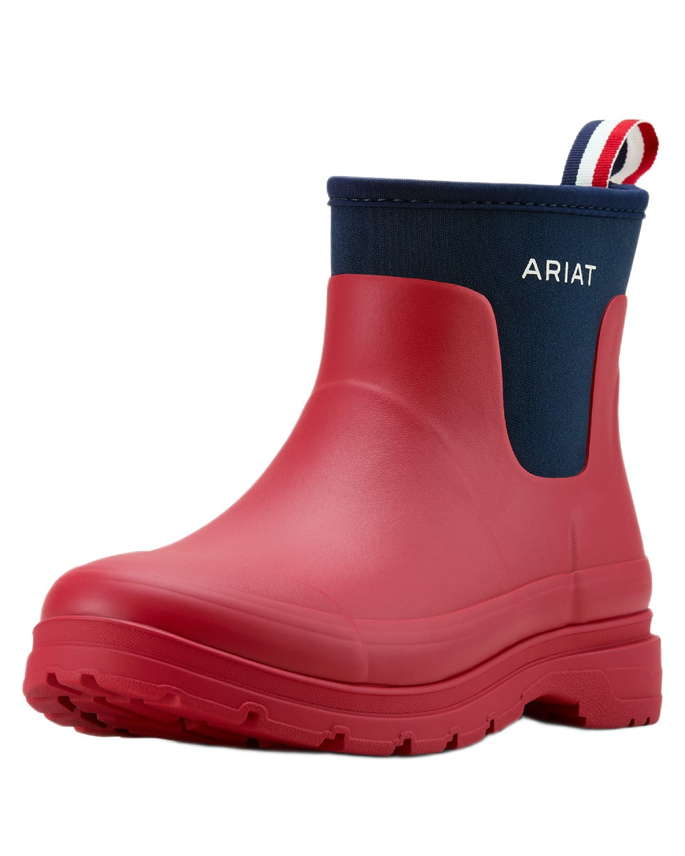 Team Red coloured Ariat Womens Kelmarsh Shortie Rubber Boots on white background