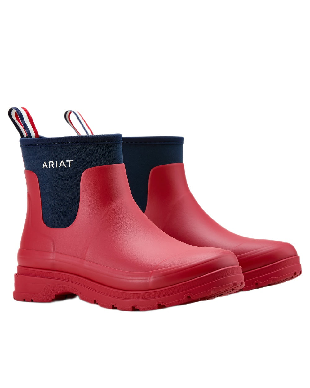 Team Red coloured Ariat Womens Kelmarsh Shortie Rubber Boots on white background