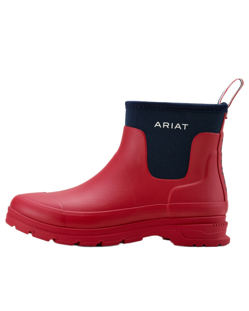 Team Red coloured Ariat Womens Kelmarsh Shortie Rubber Boots on white background