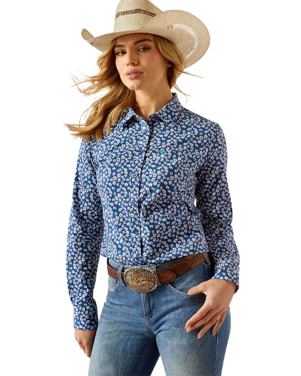 Georgia Floral Ditsy Print coloured Ariat Womens Kirby Stretch Shirt on white background