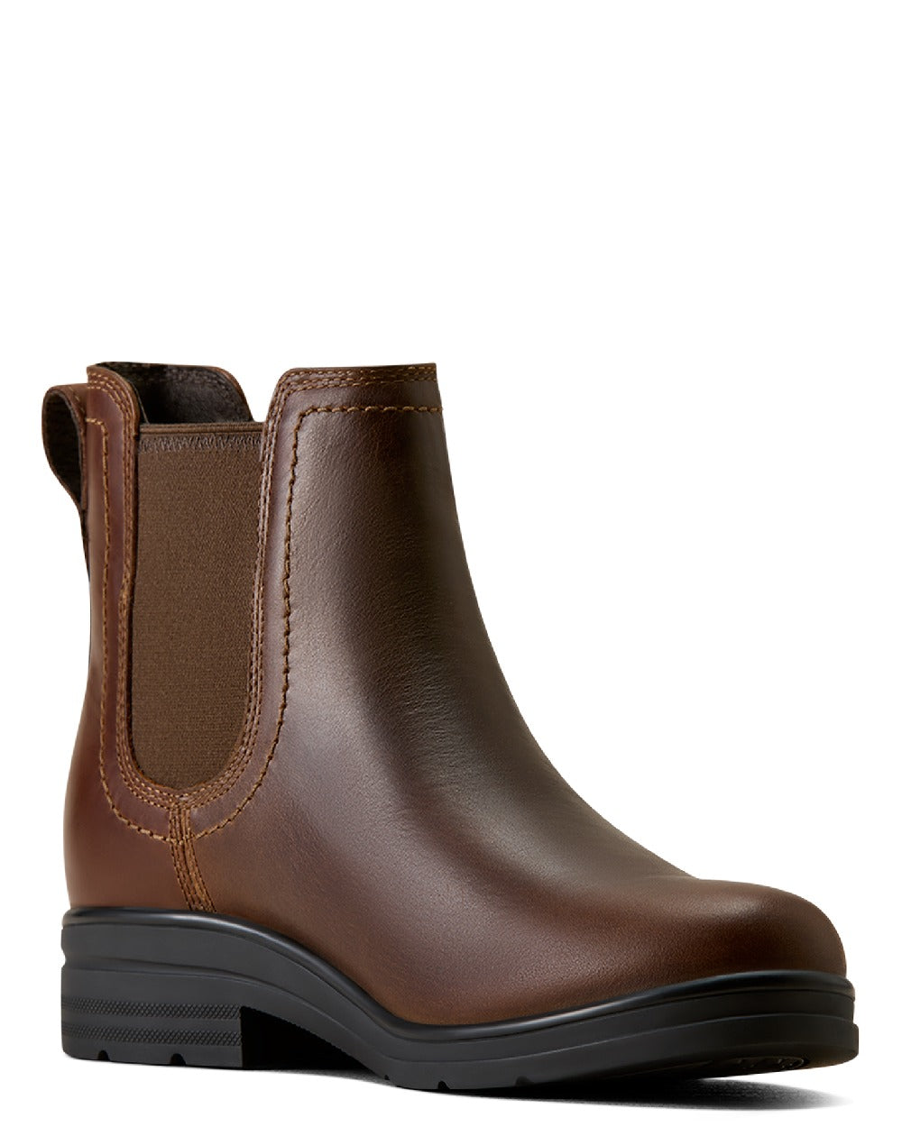 Tobacco Brown coloured Ariat Womens Langley Waterproof Chelsea Boots on white background