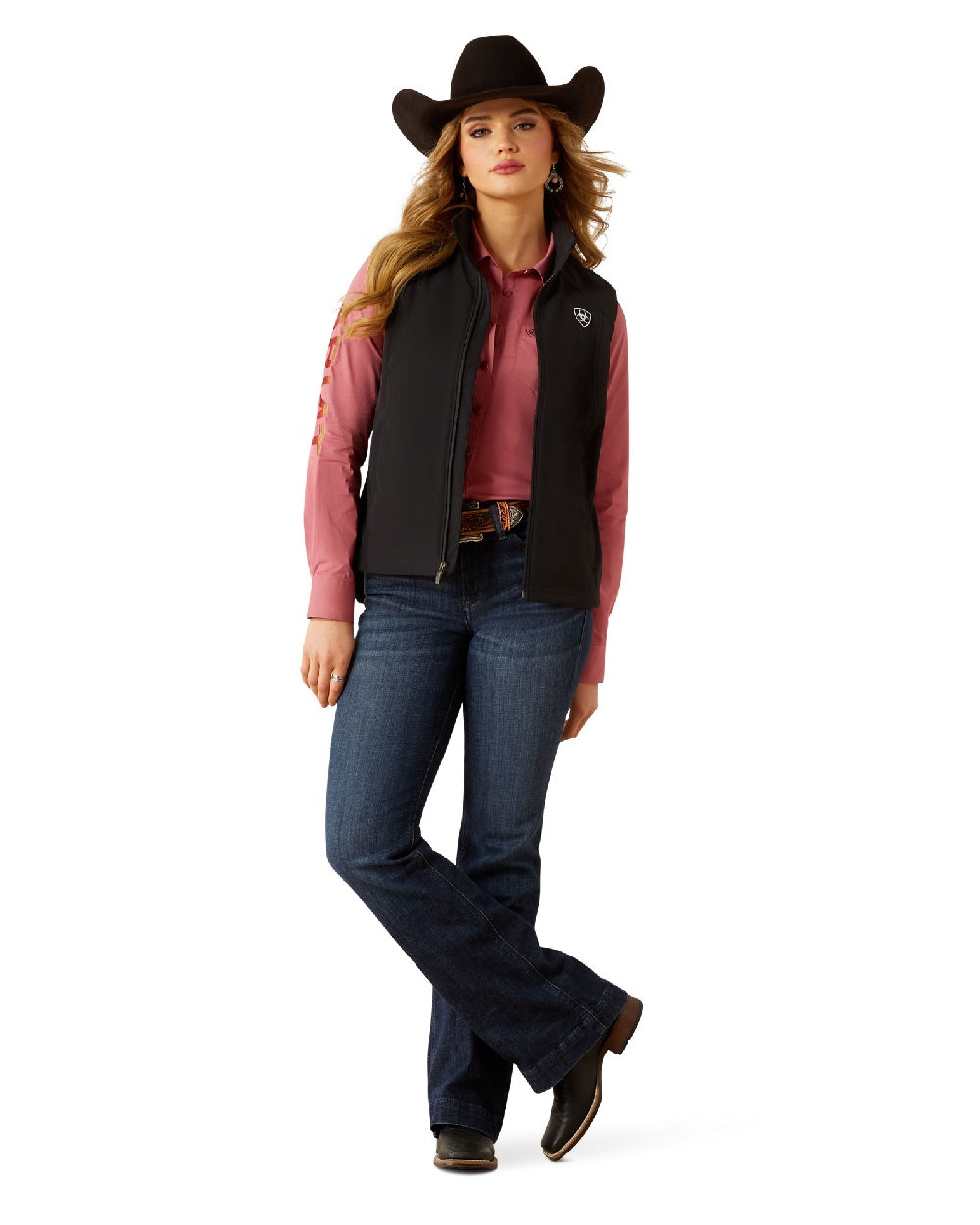 Black coloured Ariat Womens Logo Softshell Vest on white background