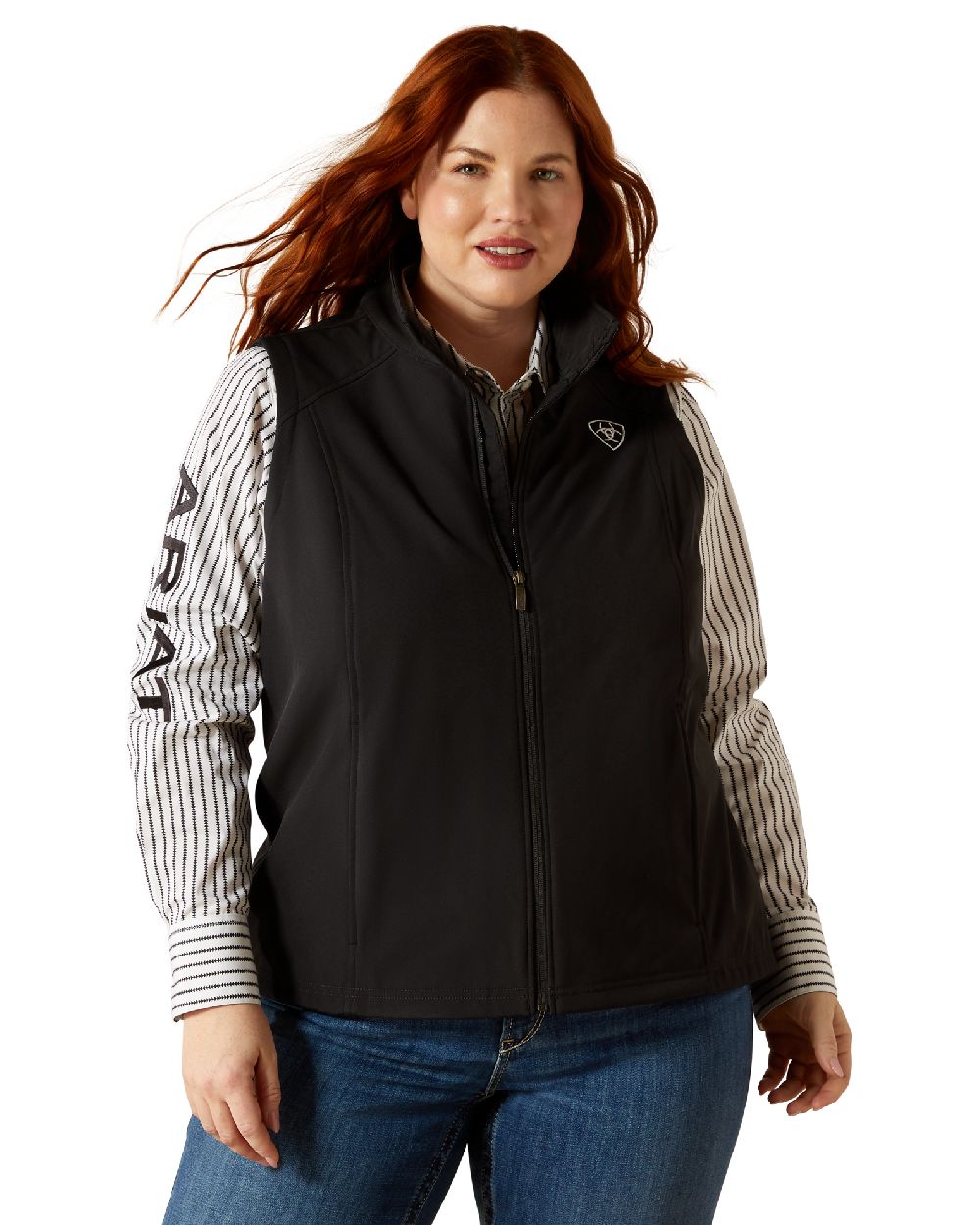 Black coloured Ariat Womens Logo Softshell Vest on white background