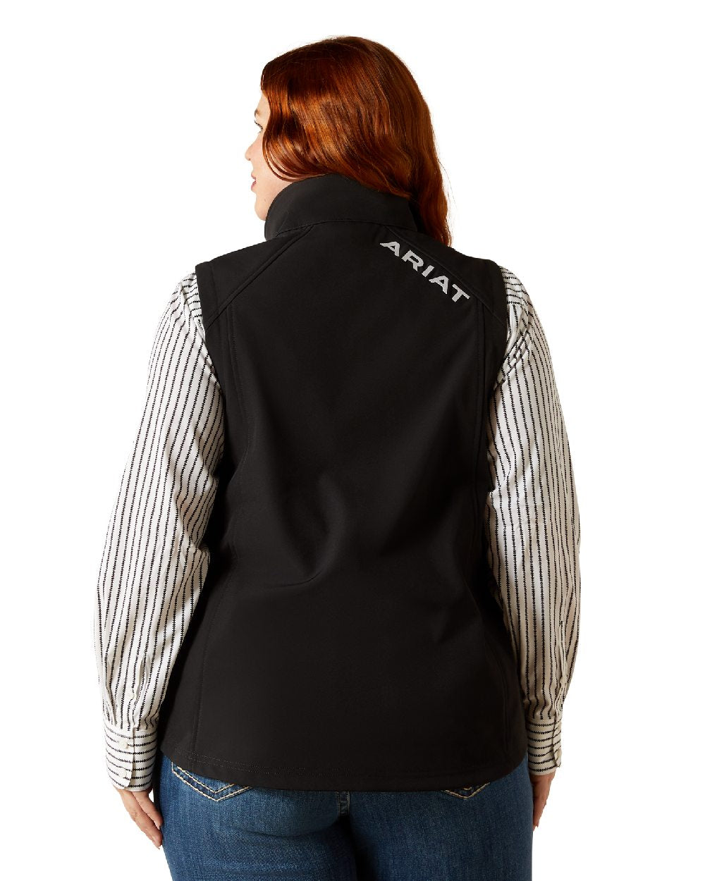 Black coloured Ariat Womens Logo Softshell Vest on white background