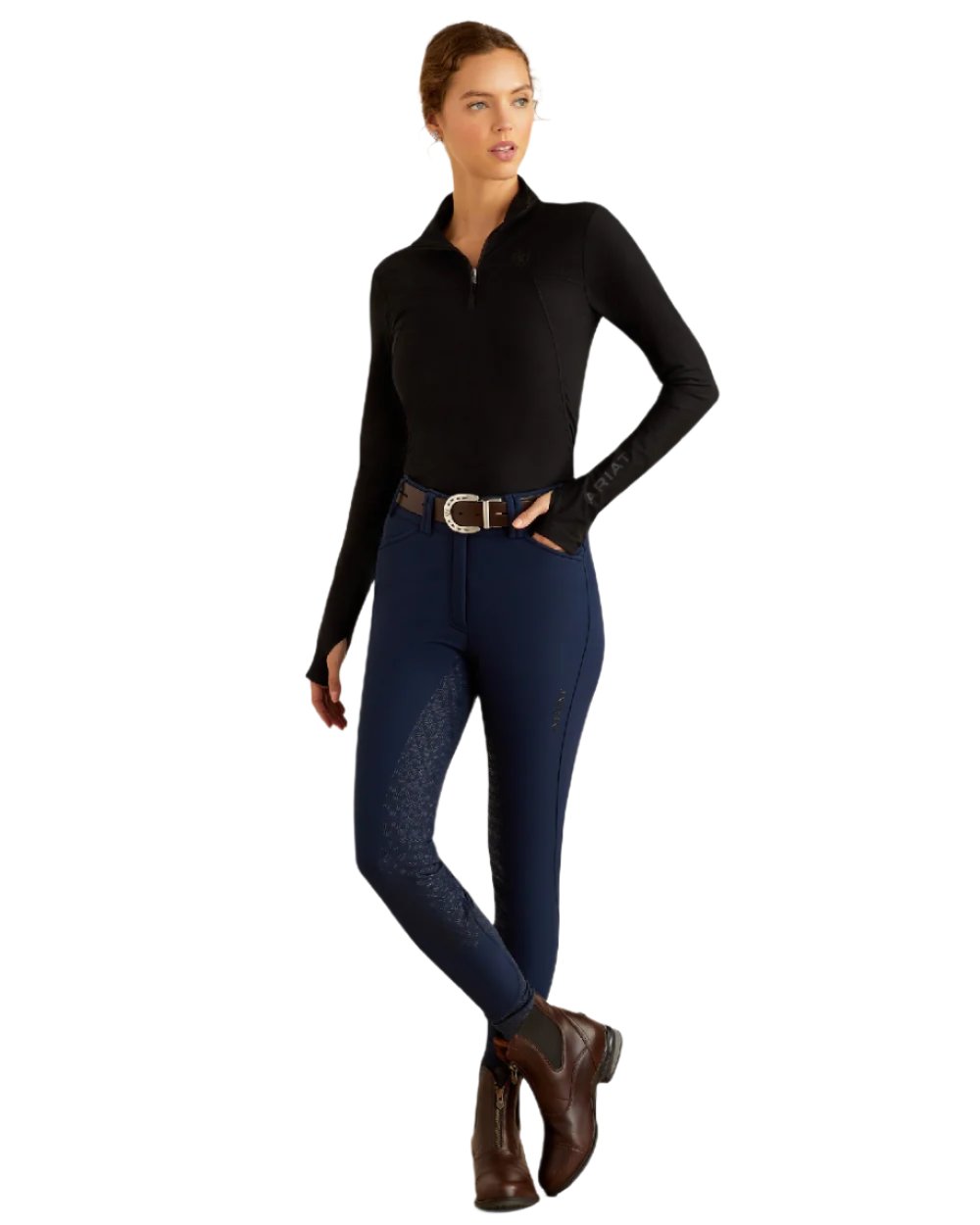 Black Coloured Ariat Womens Lowell 3.0 Quarter Zip Baselayer on white background