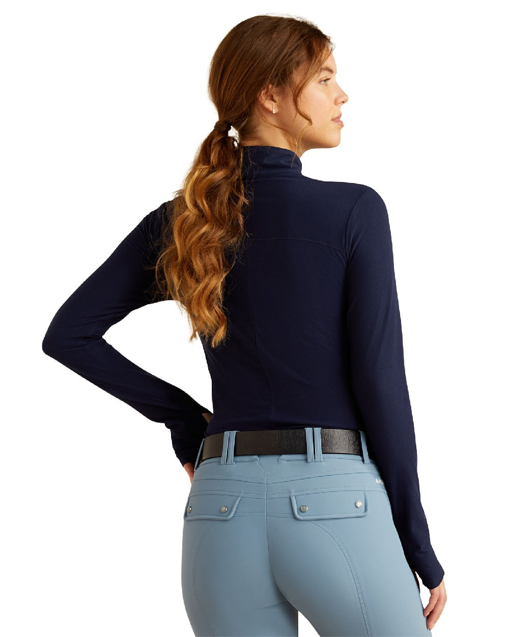 Navy Eclipse Coloured Ariat Womens Lowell 3.0 Quarter Zip Baselayer on white background