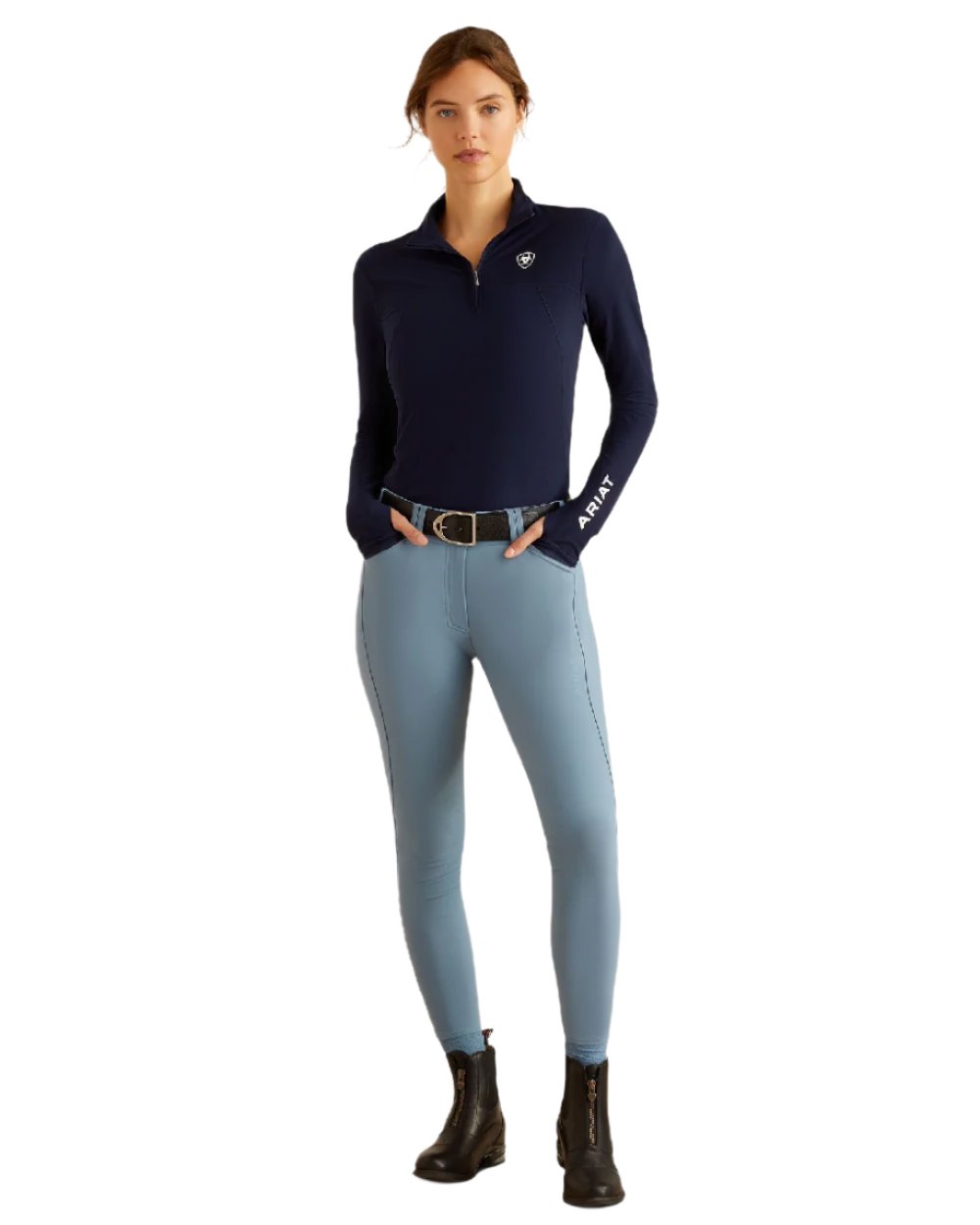 Navy Eclipse Coloured Ariat Womens Lowell 3.0 Quarter Zip Baselayer on white background