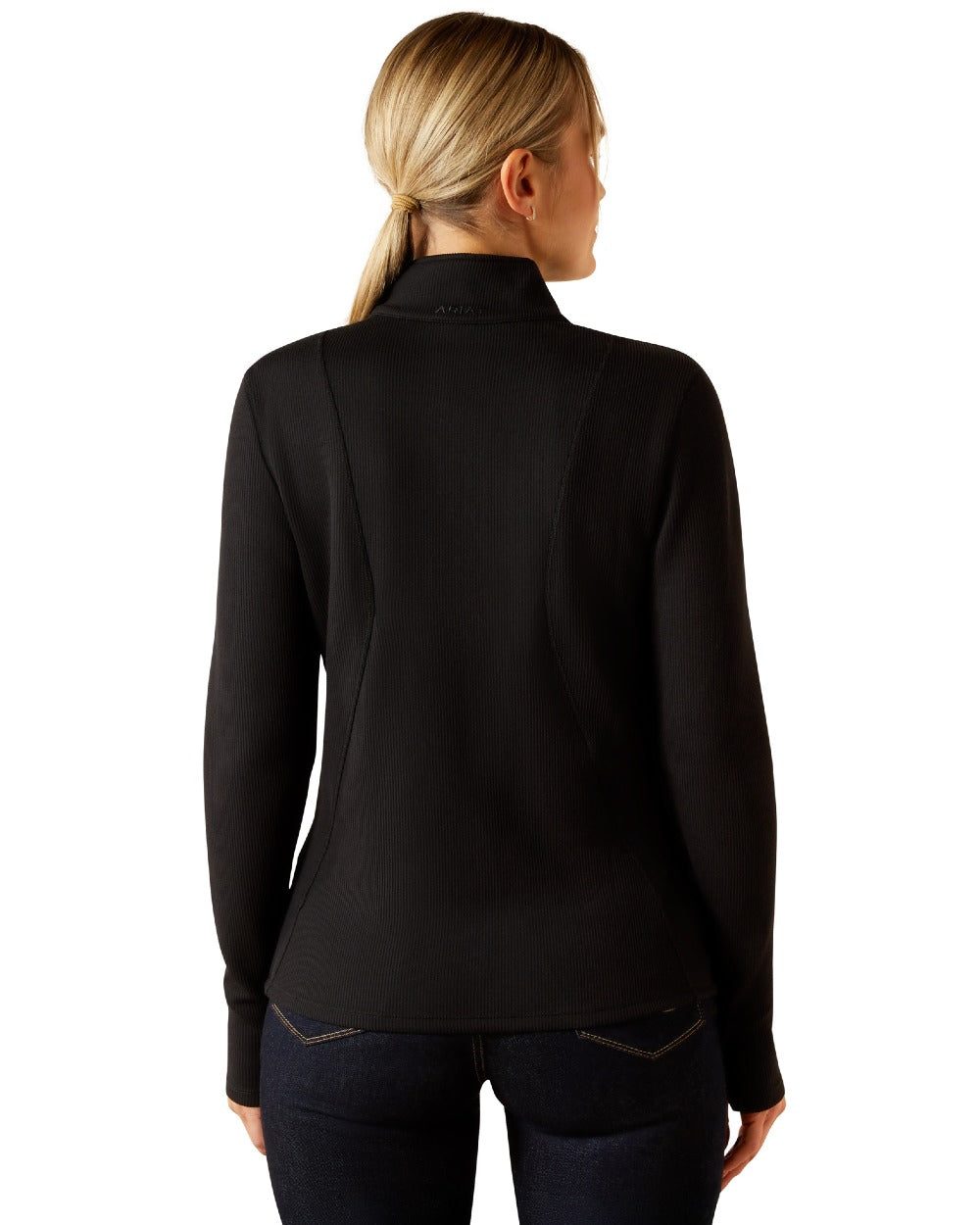 Black Coloured Ariat Womens Lucent Quarter Zip Baselayer on white background