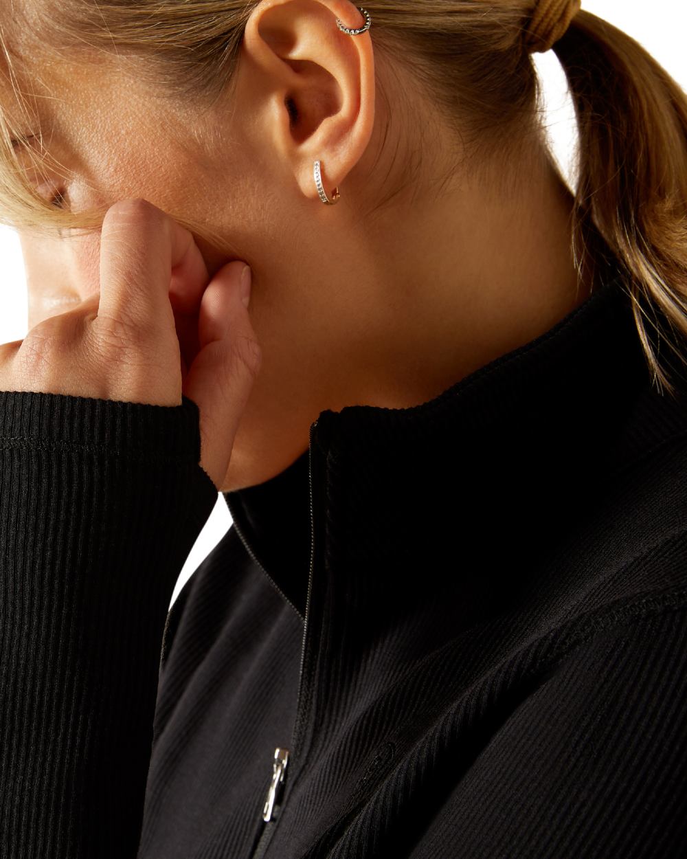 Black Coloured Ariat Womens Lucent Quarter Zip Baselayer on white background