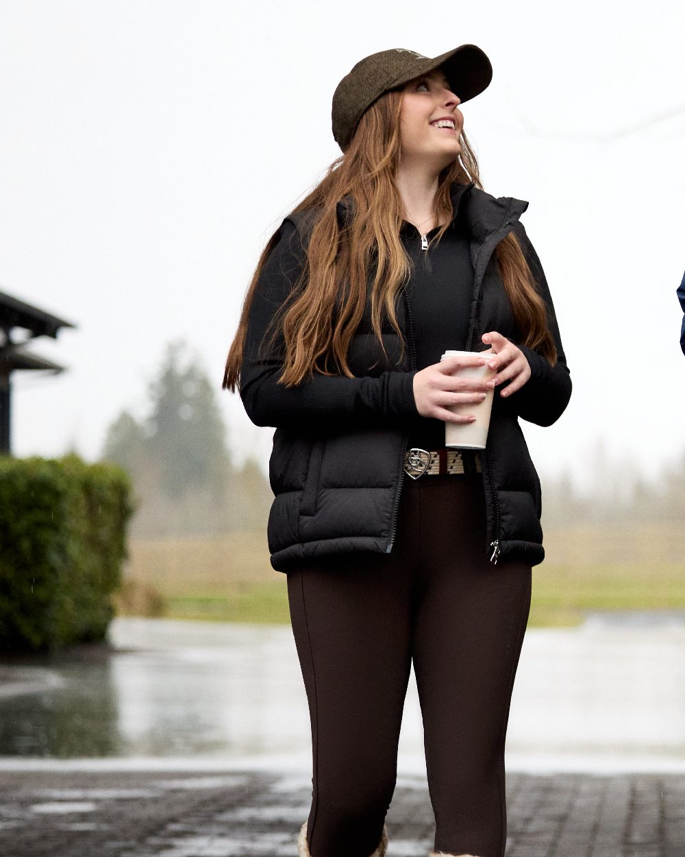 Black Coloured Ariat Womens Lucent Quarter Zip Baselayer on outdoor background