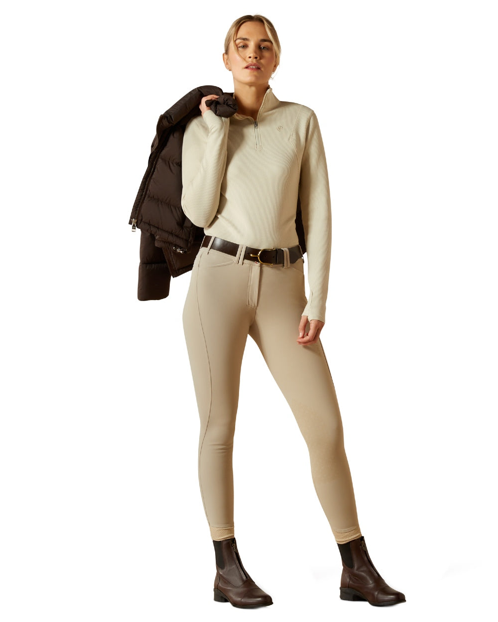 Pelican Coloured Ariat Womens Lucent Quarter Zip Baselayer on white background