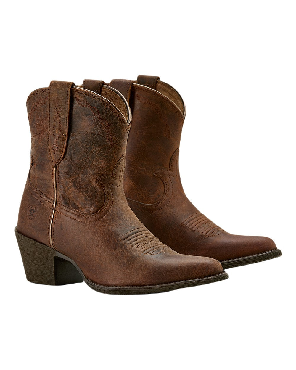 Sassy Brown coloured Ariat Womens Maggie Western Boots on white background