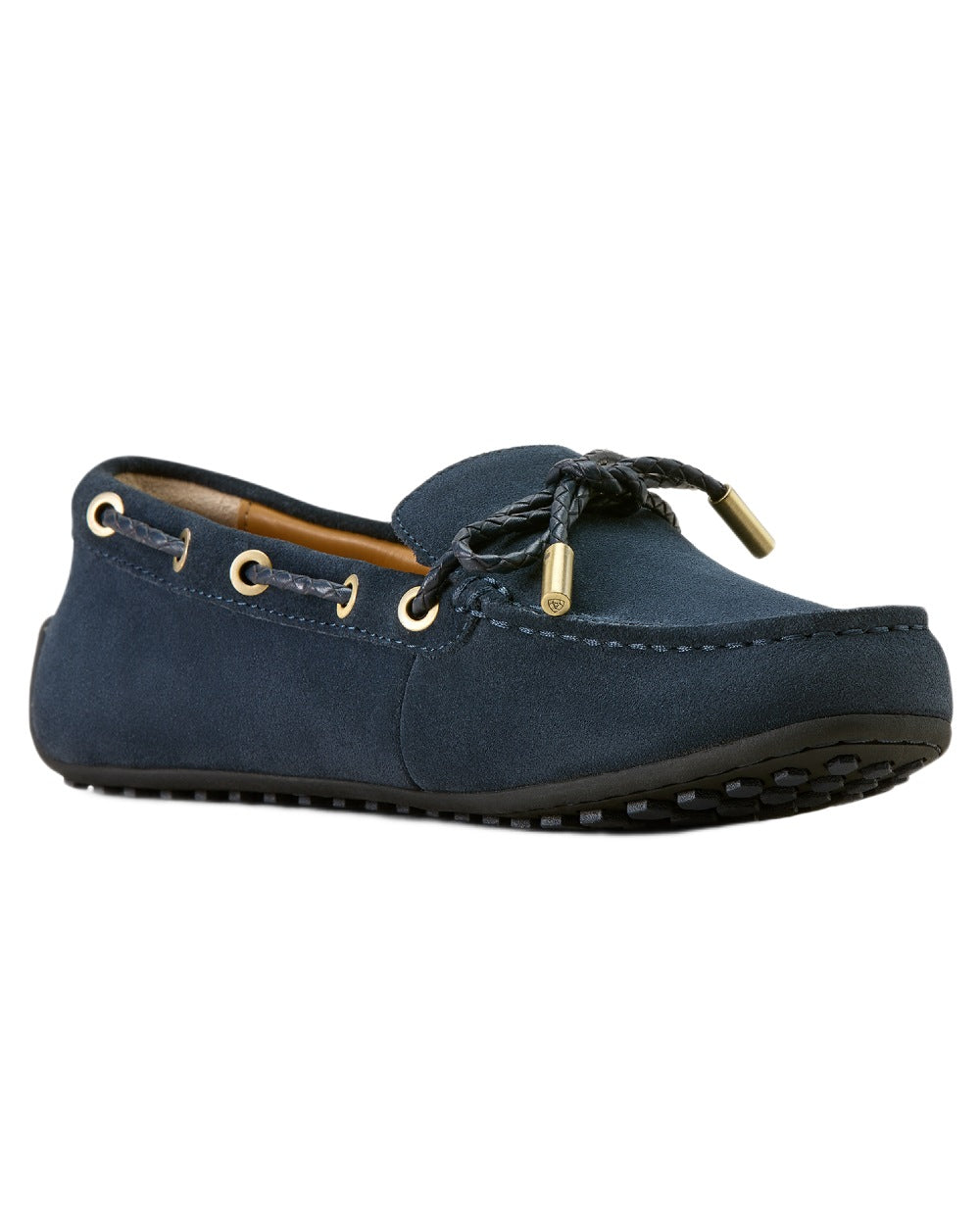 Navy Suede coloured Ariat Womens Margot Driving Moc on white background