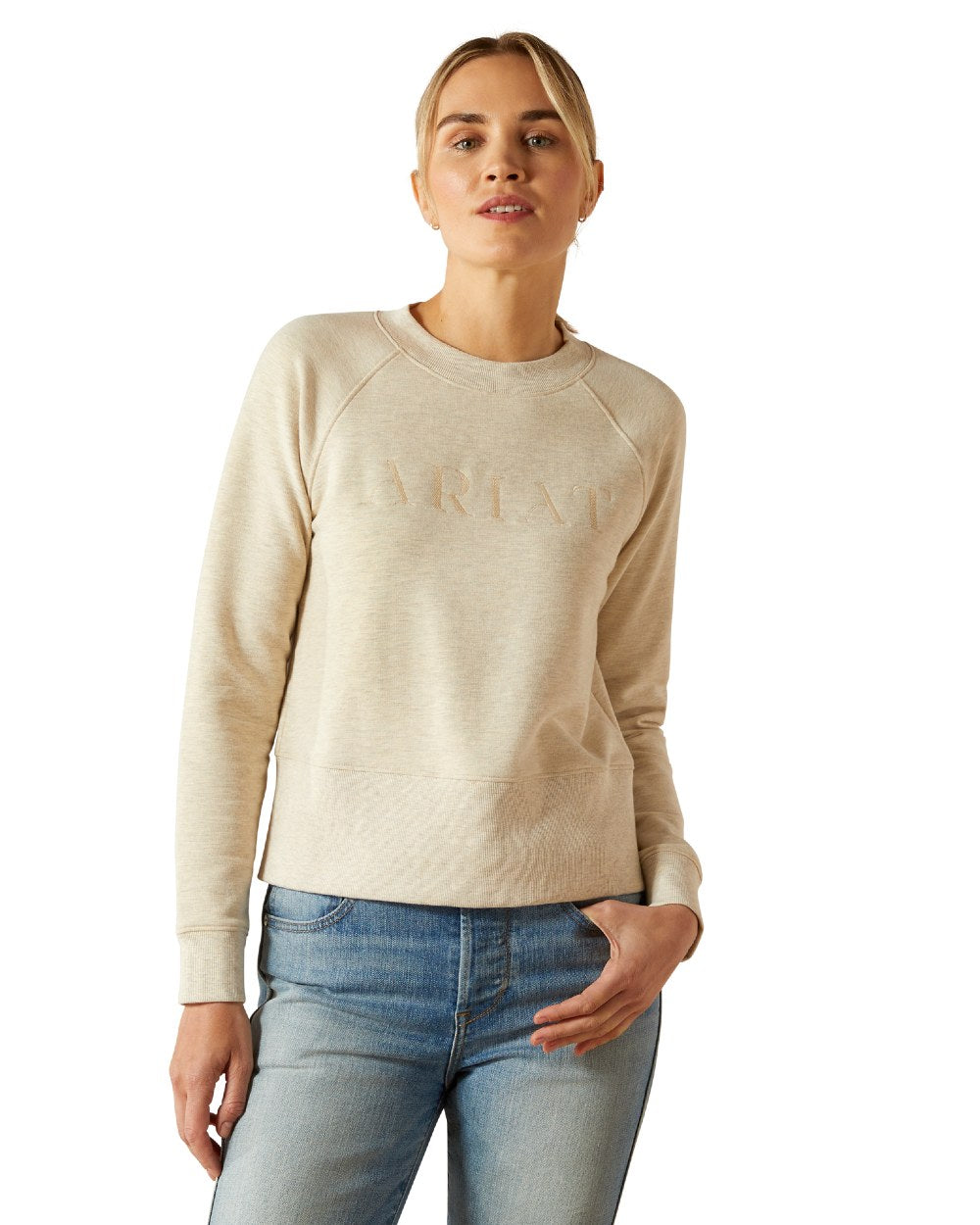 Pelican Heather Coloured Ariat Womens Martine Sweatshirt on white background