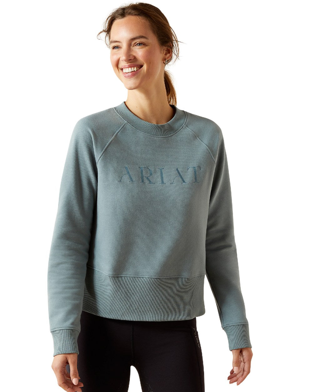 Steel Sage Coloured Ariat Womens Martine Sweatshirt on white background