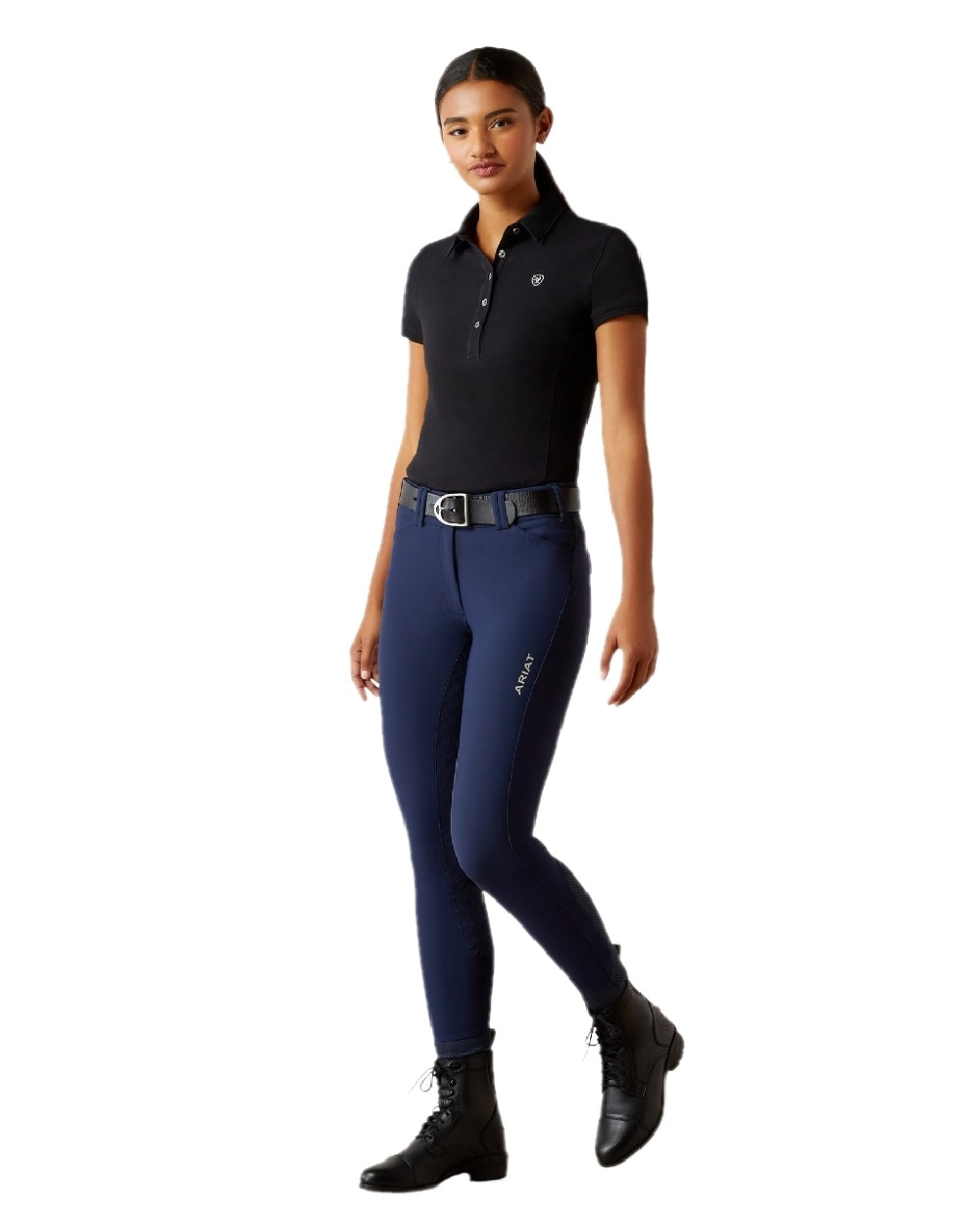 Black coloured Ariat Womens Prix 3.0 Polo Shirt on white background