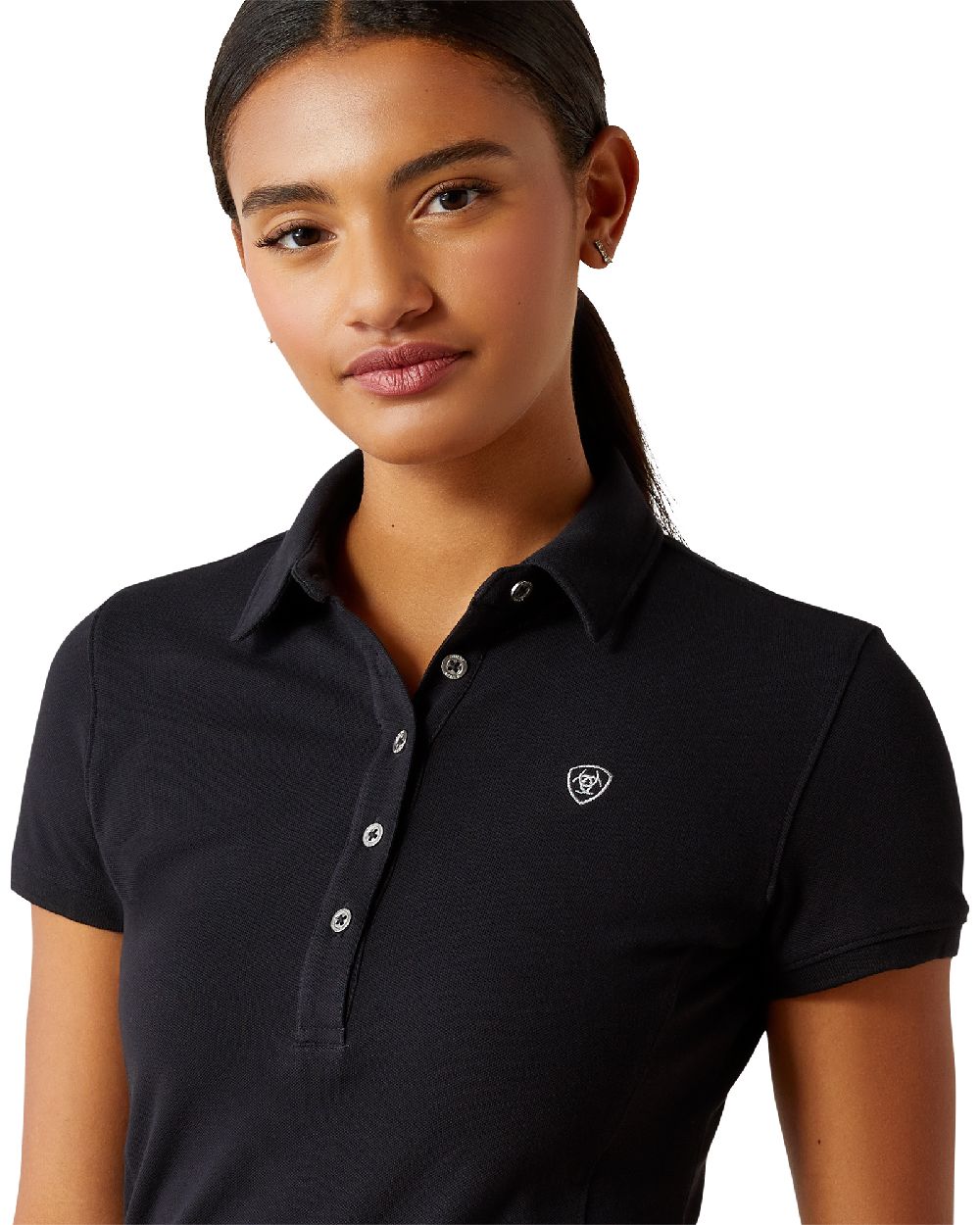 Black coloured Ariat Womens Prix 3.0 Polo Shirt on white background