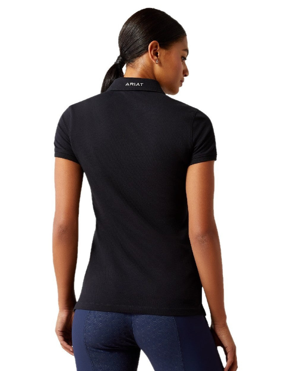 Black coloured Ariat Womens Prix 3.0 Polo Shirt on white background