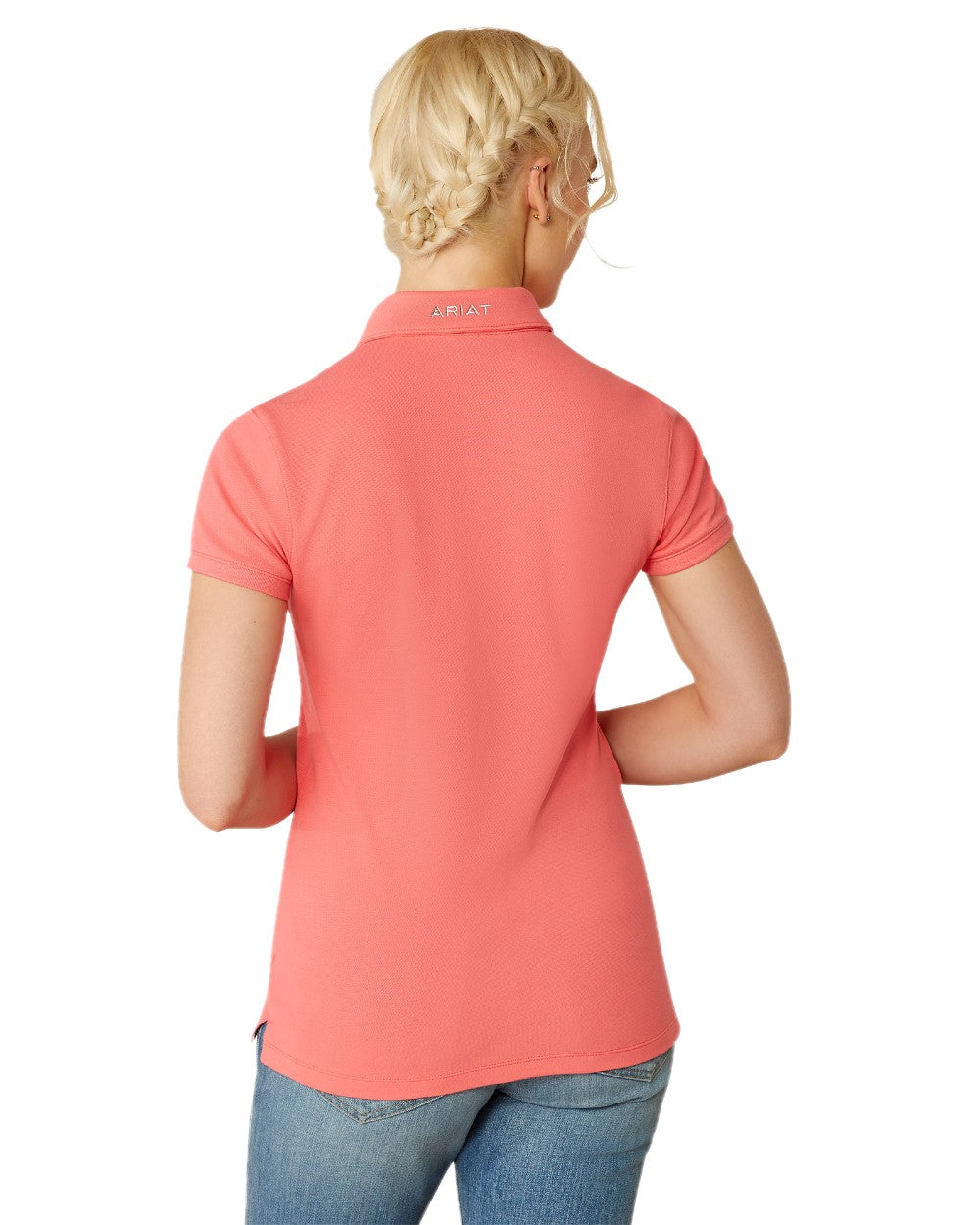 Coral Paradise coloured Ariat Womens Prix 3.0 Polo Shirt on white background