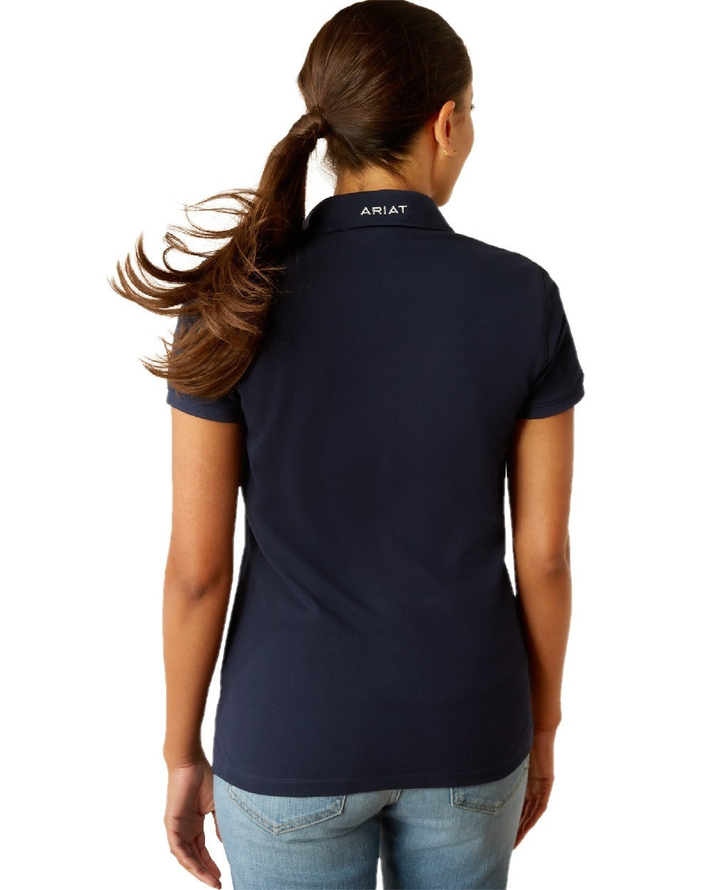 Navy Eclipse coloured Ariat Womens Prix 3.0 Polo Shirt on white background