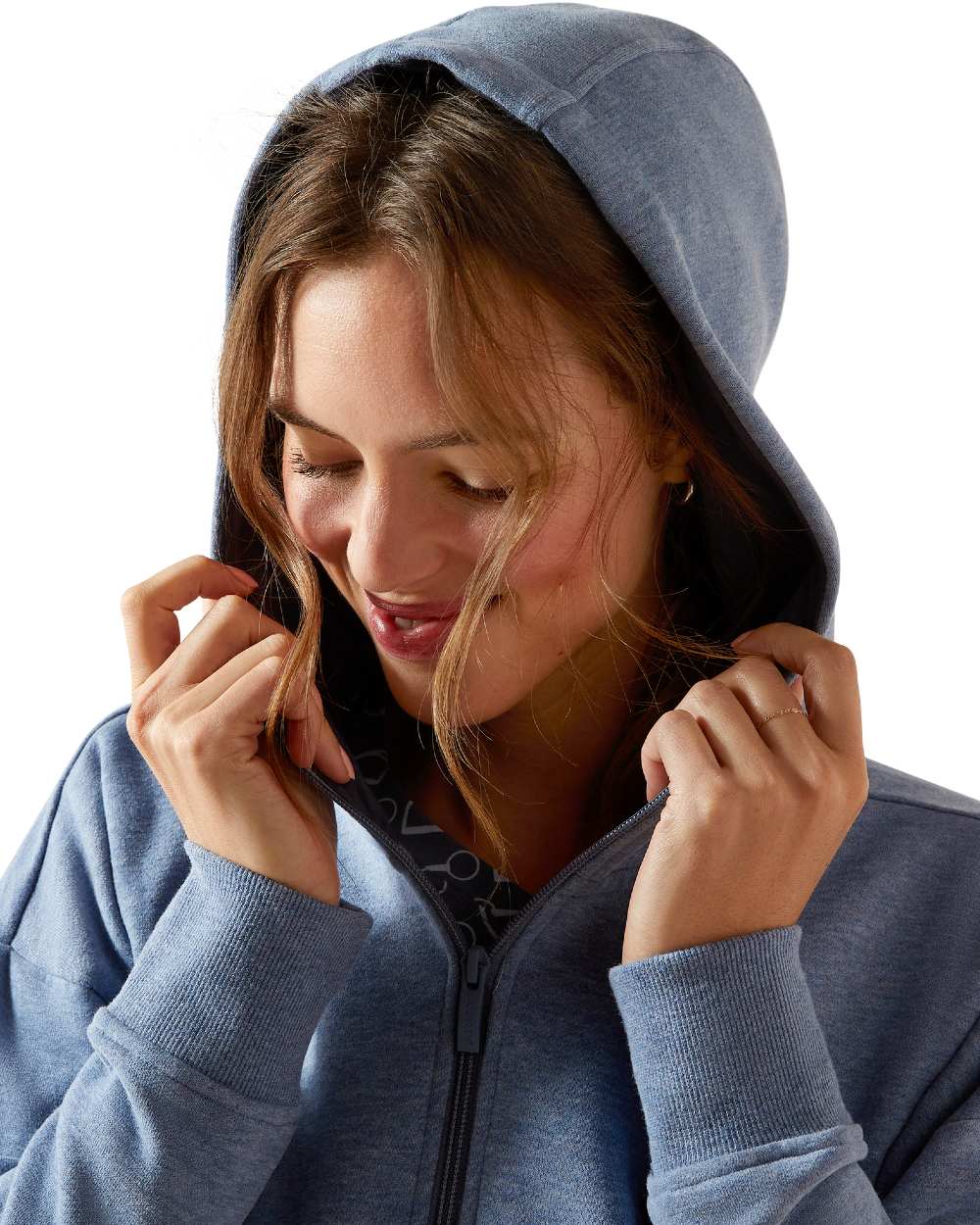 China Blue Heather Coloured Ariat Womens Rabere 2.0 Hoodie on white background