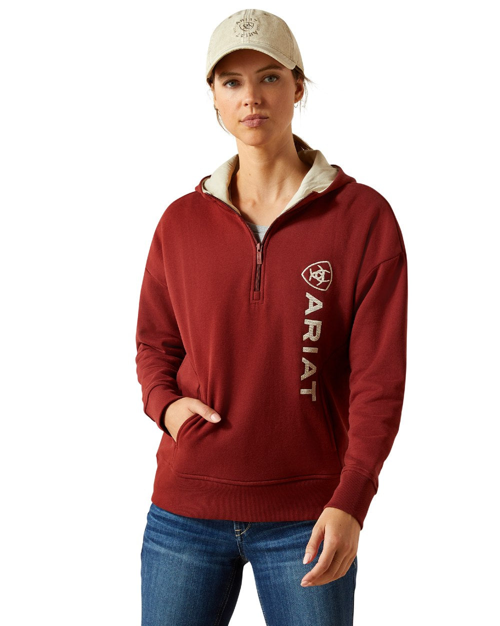 Madder Brown Coloured Ariat Womens Rabere 2.0 Hoodie on white background