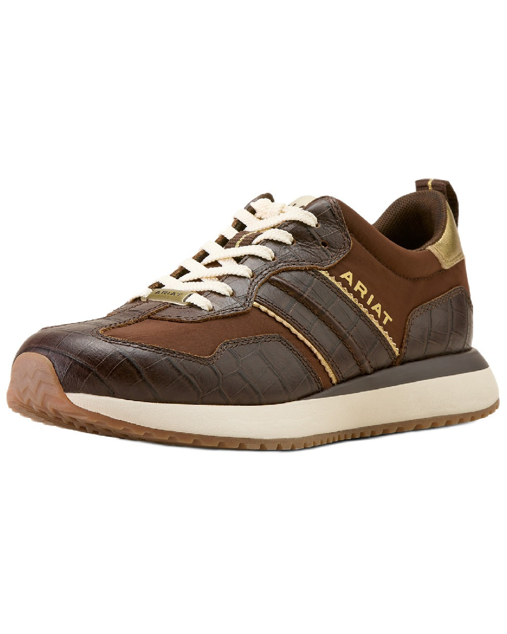 Aged Tan coloured Ariat Womens Ranch Runner Shoes on white background