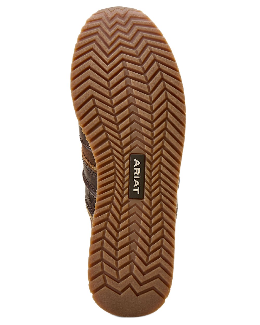 Aged Tan coloured Ariat Womens Ranch Runner Shoes on white background