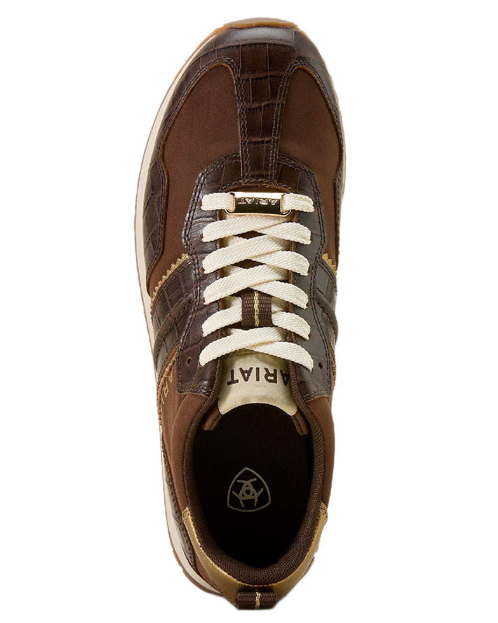 Aged Tan coloured Ariat Womens Ranch Runner Shoes on white background