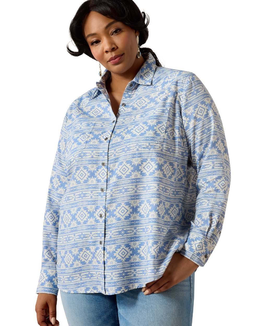 Ashleigh Blue Crystal Southwes Coloured Ariat Womens Real Billie Jean Shirt on white background