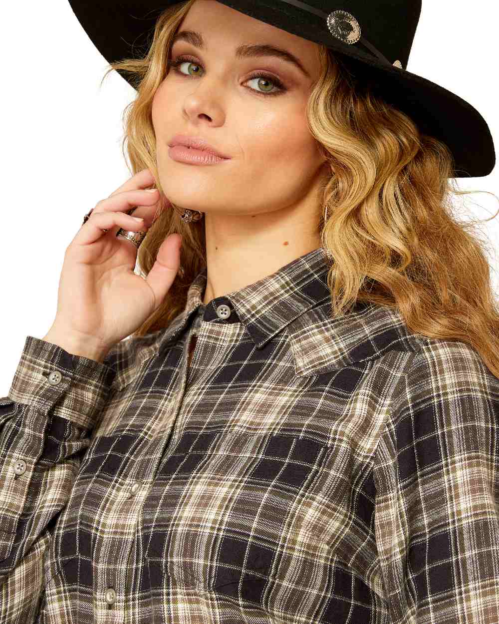 Cheyenne Plaid Coloured Ariat Womens Real Billie Jean Shirt On A White Background