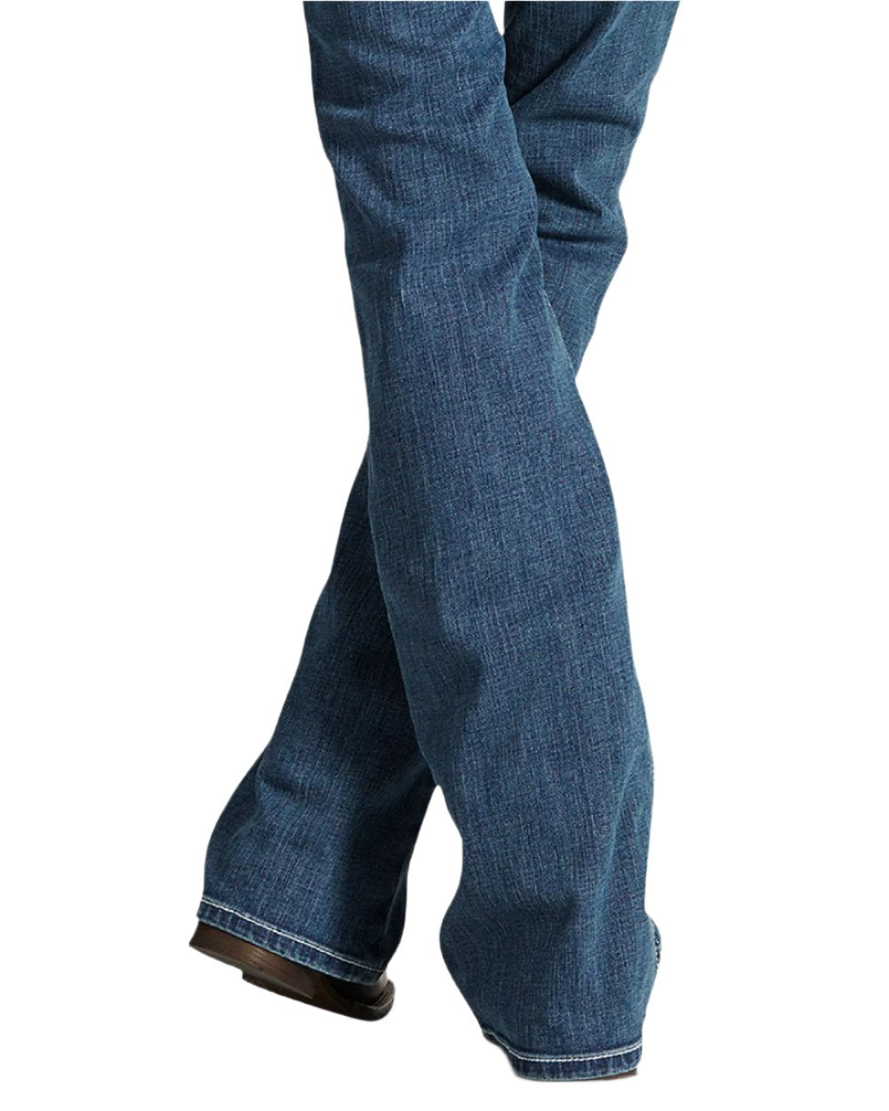 Rainstorm Coloured Ariat Womens Real Mid Rise Stretch Whipstitch Boot Cut Jeans on white background