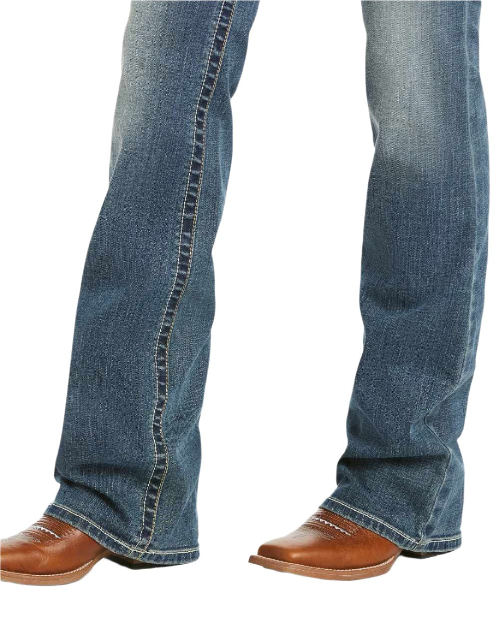 Rainstorm Coloured Ariat Womens Real Mid Rise Stretch Whipstitch Boot Cut Jeans on white background