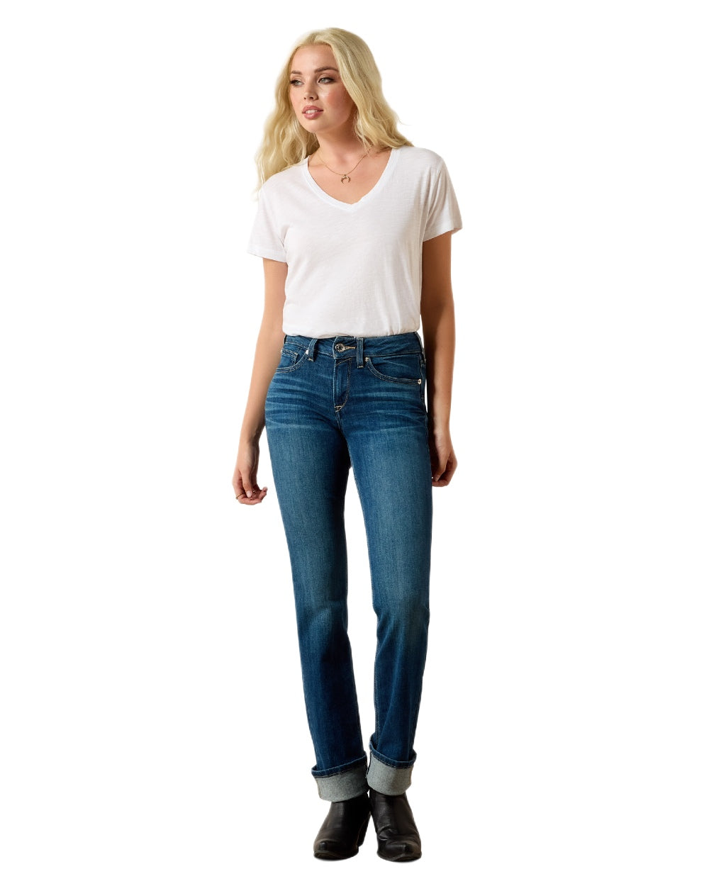 Mackenzie coloured Ariat Womens Real Perfect Rise Abby Straight Jeans on white background
