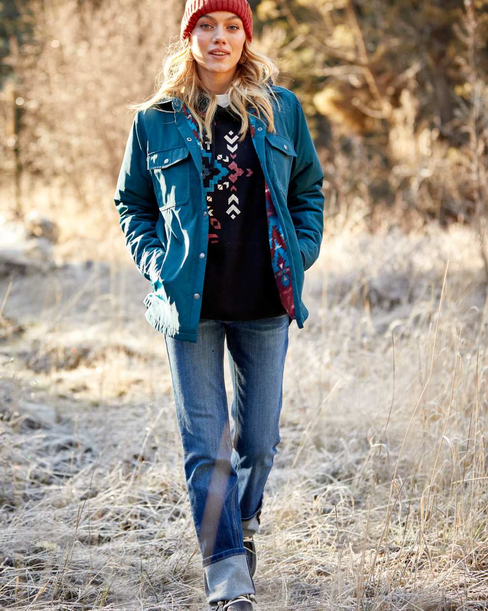 Mackenzie coloured Ariat Womens Real Perfect Rise Abby Straight Jeans on forest background