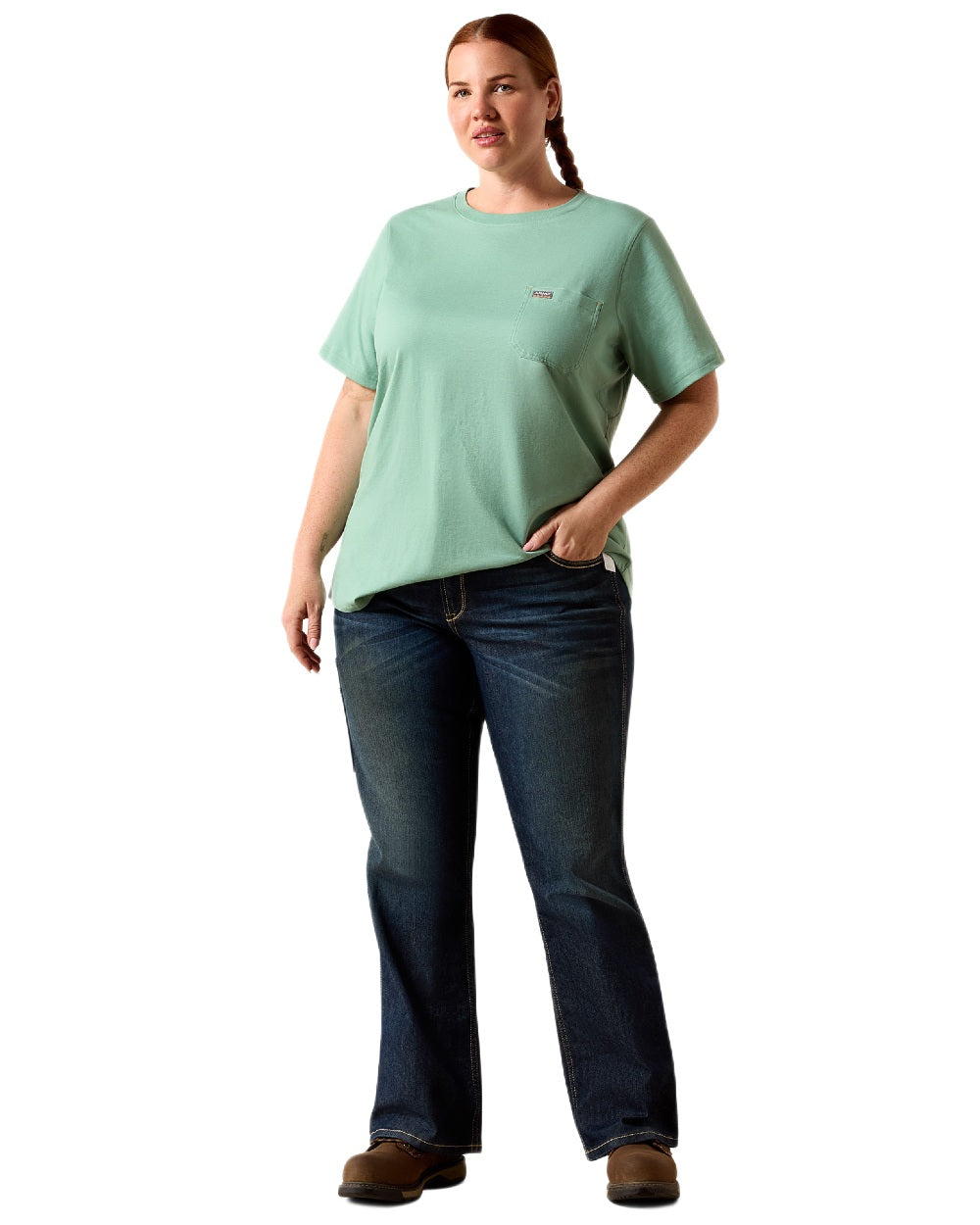 Malachite Green coloured Ariat Womens Rebar Workman Field Dog Classic Fit T-Shirt on white background