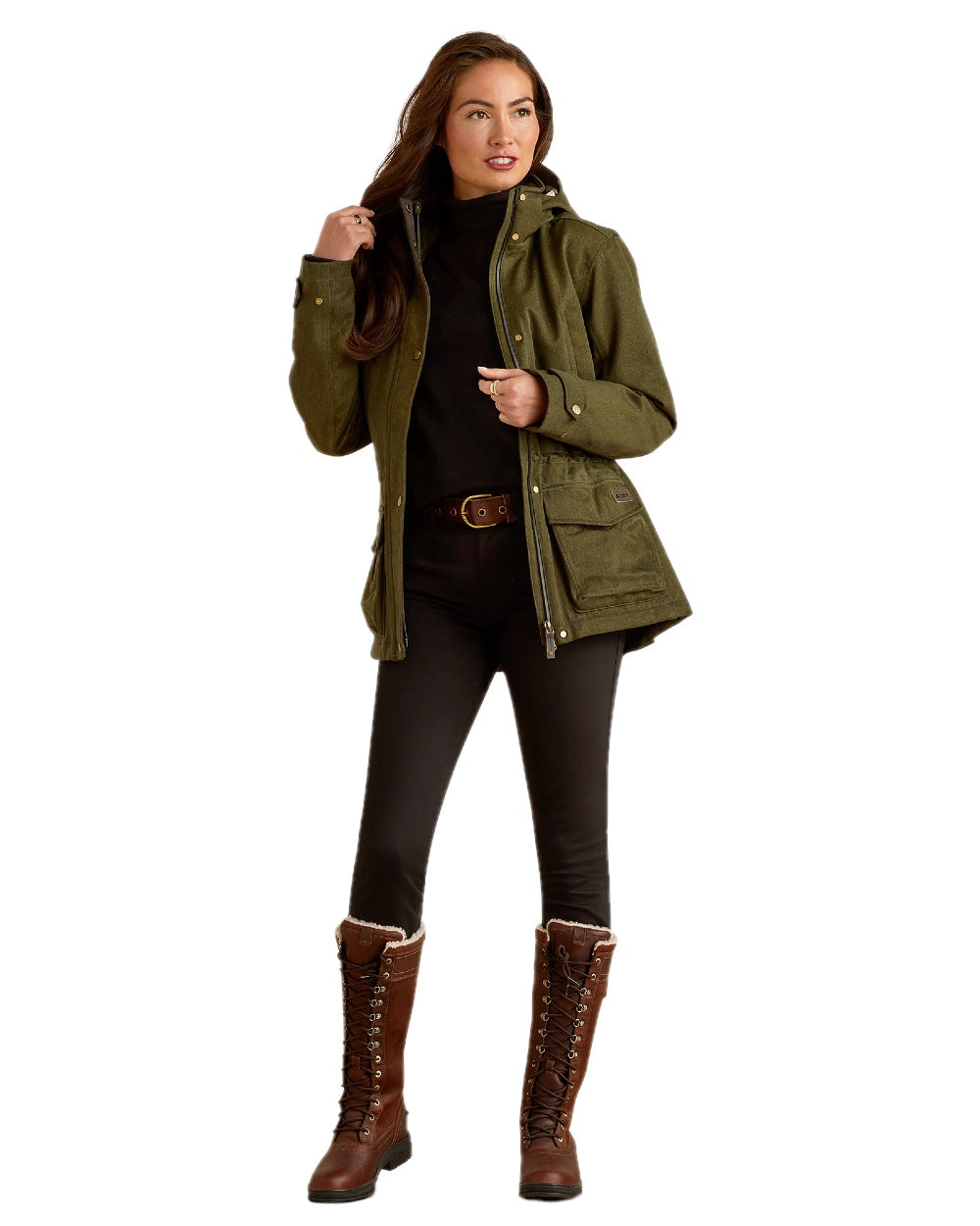 Rosin coloured Ariat Womens Rhodium Waterproof Insulated Parka on blurry background