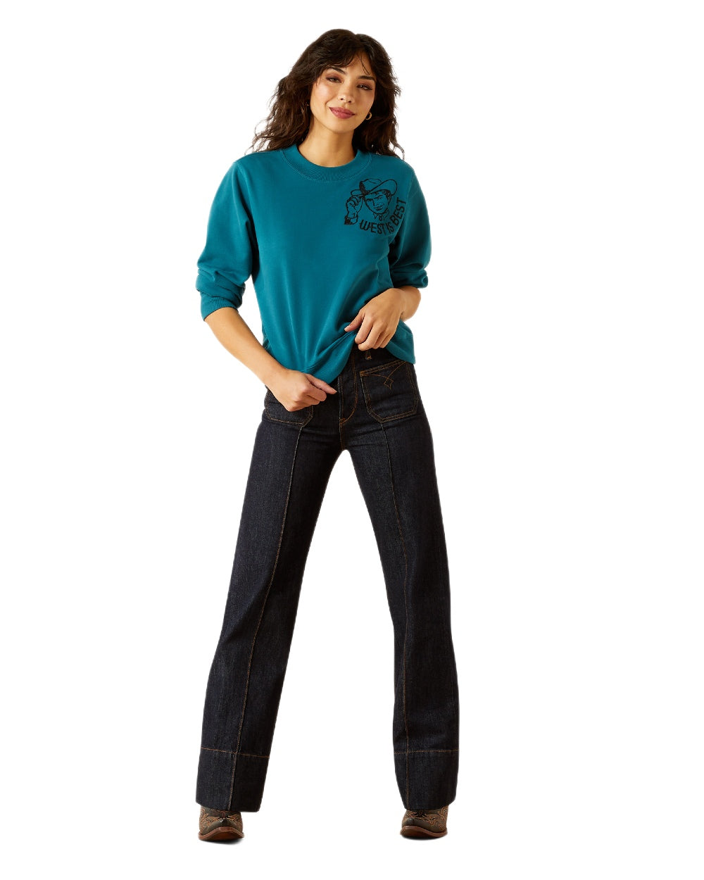 Dragonfly Coloured Ariat Womens Sendero West Is Best Sweatshirt on white background