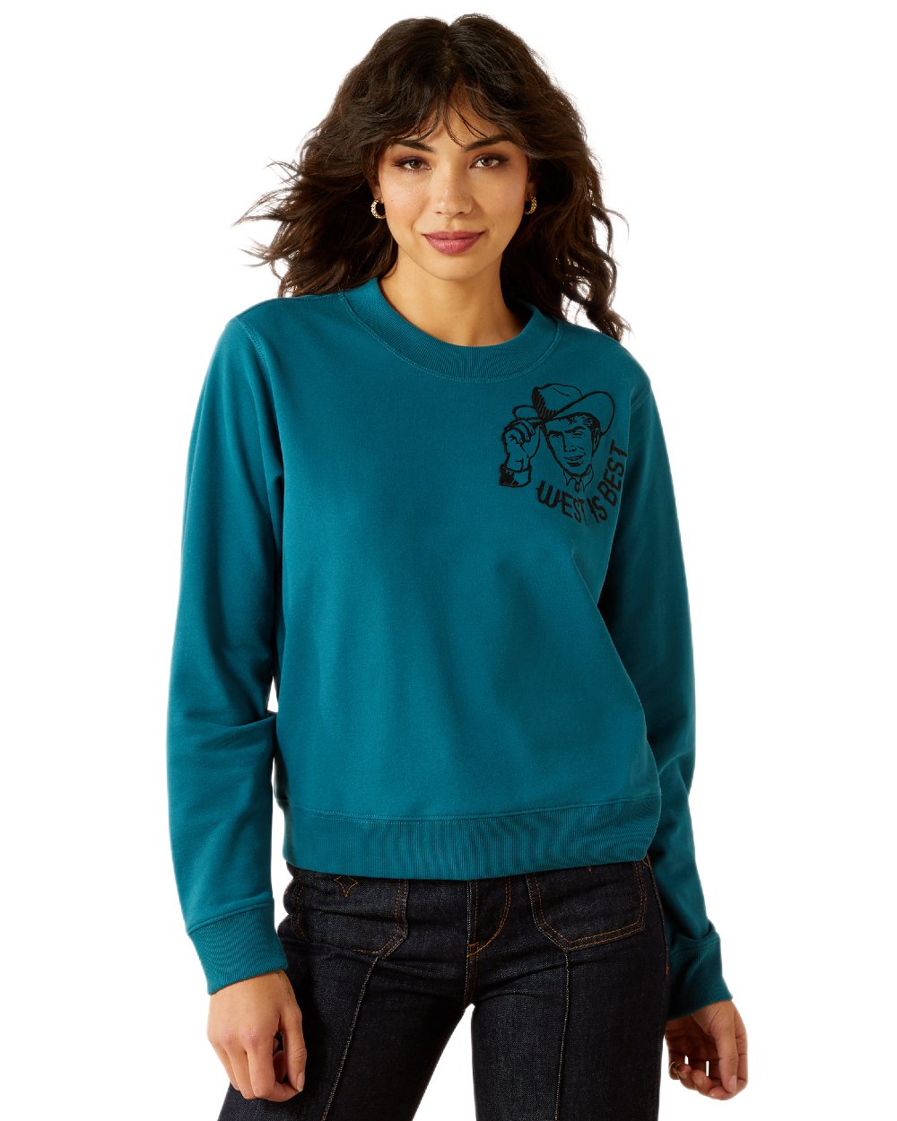 Dragonfly Coloured Ariat Womens Sendero West Is Best Sweatshirt on white background