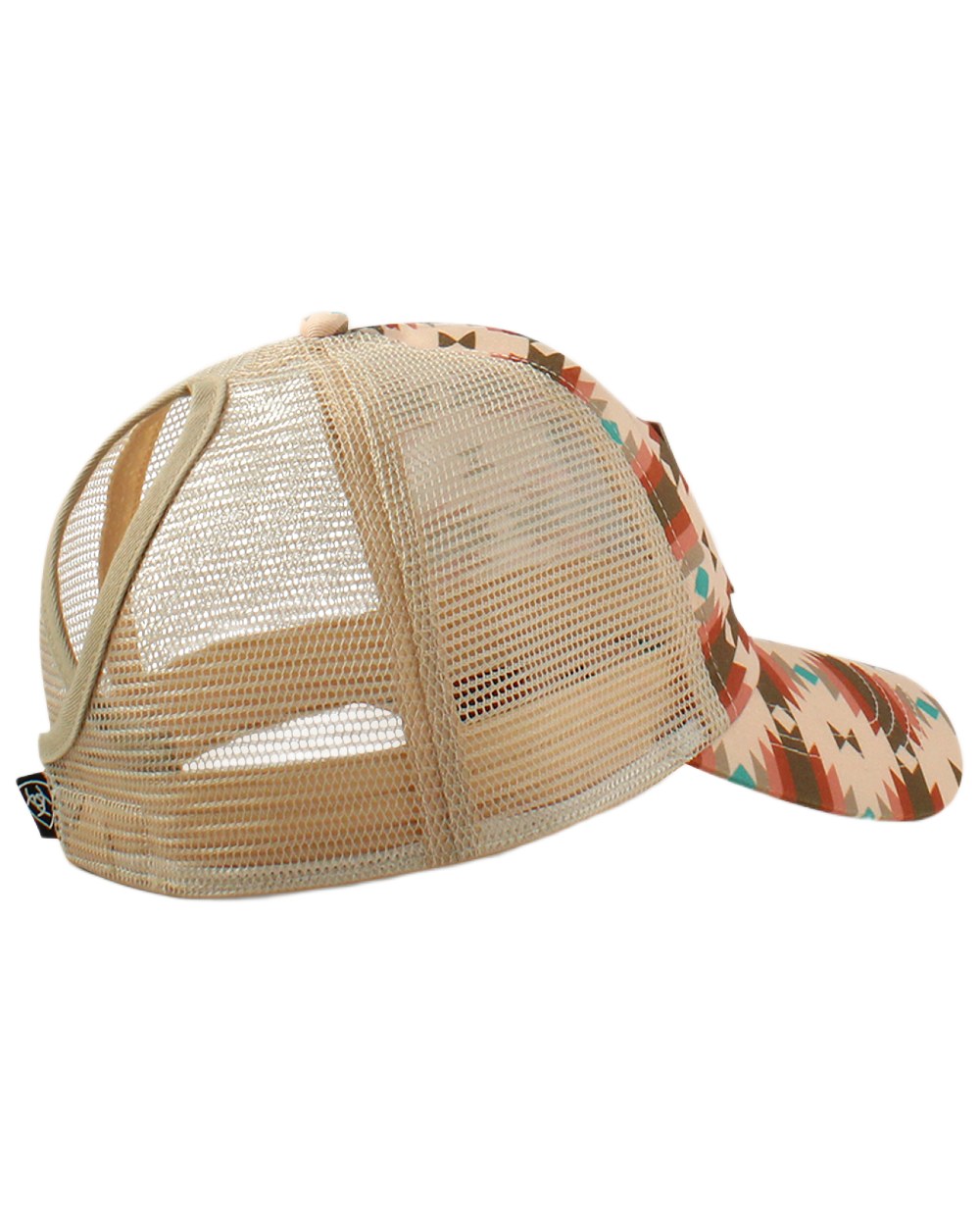 Pink coloured Ariat Womens Southwest Print Logo Patch Cap on white background