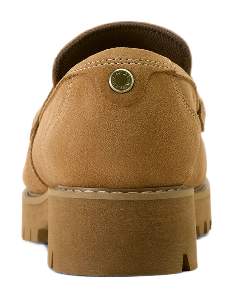 Tan Suede coloured Ariat Womens Stratford Loafers on white background