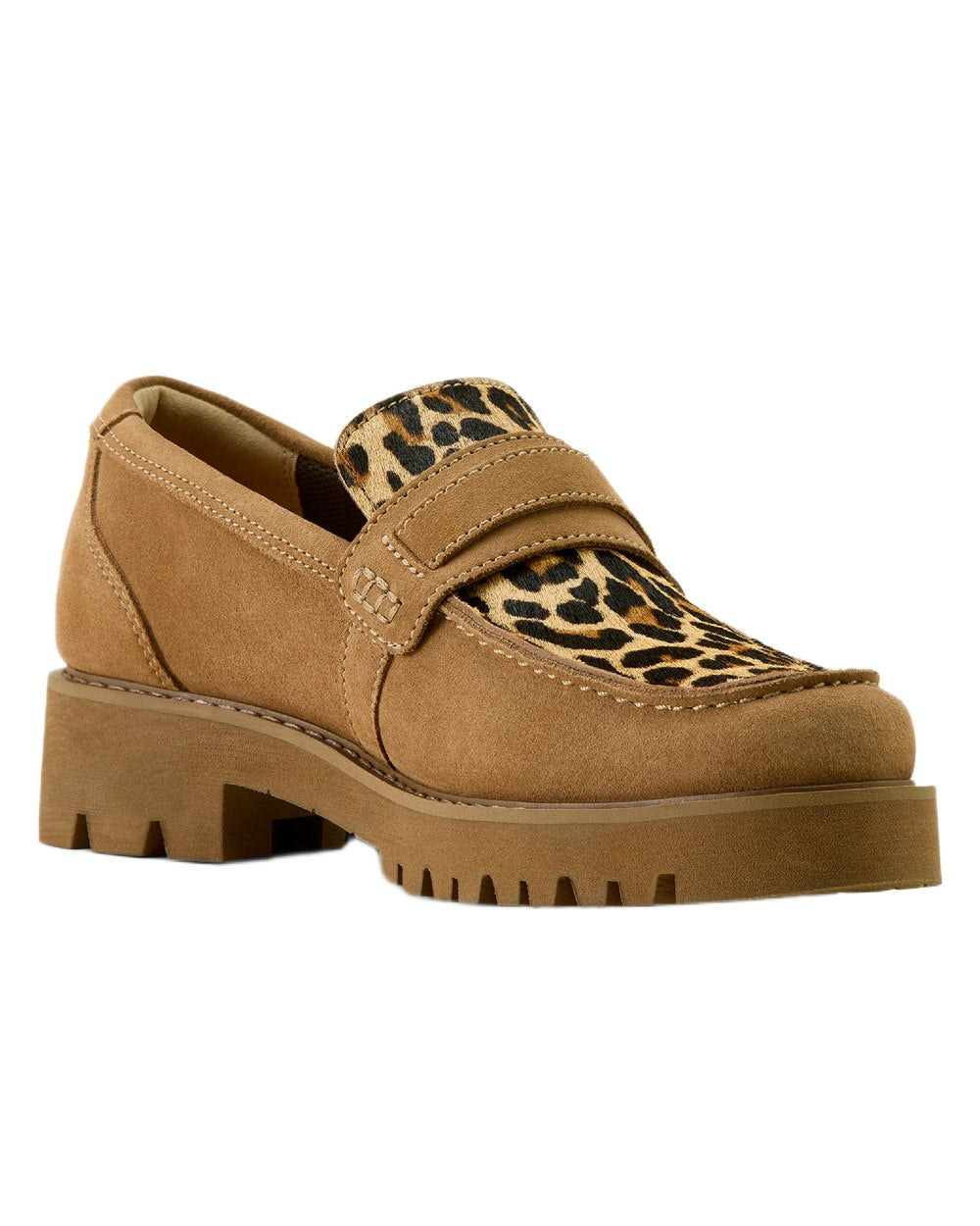 Tan Suede coloured Ariat Womens Stratford Loafers on white background