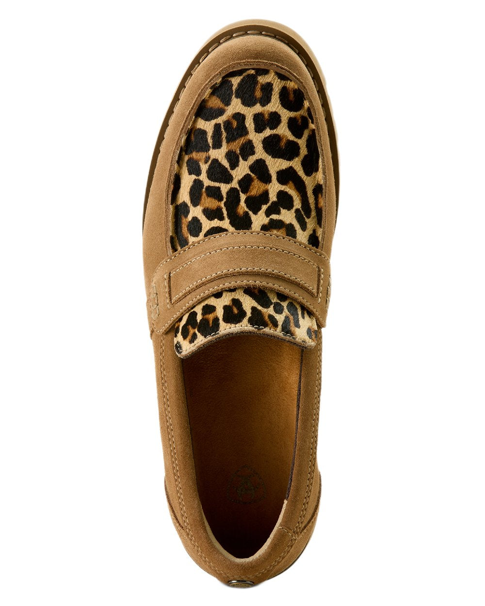 Tan Suede coloured Ariat Womens Stratford Loafers on white background