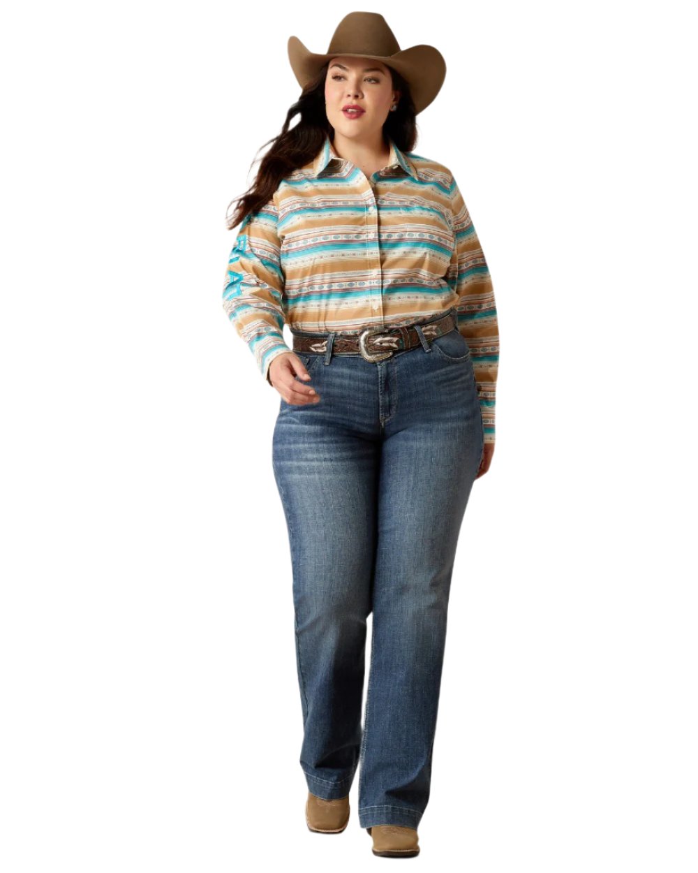 Fallon Serape coloured Ariat Womens Team Kirby Stretch Shirt on white background