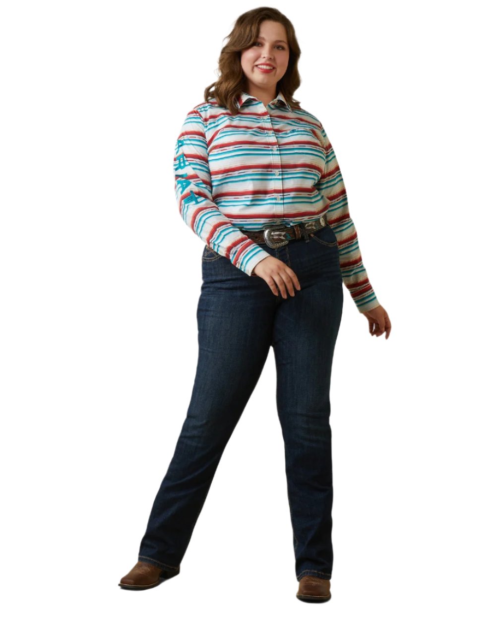 Rosa Serape coloured Ariat Womens Team Kirby Stretch Shirt on white background