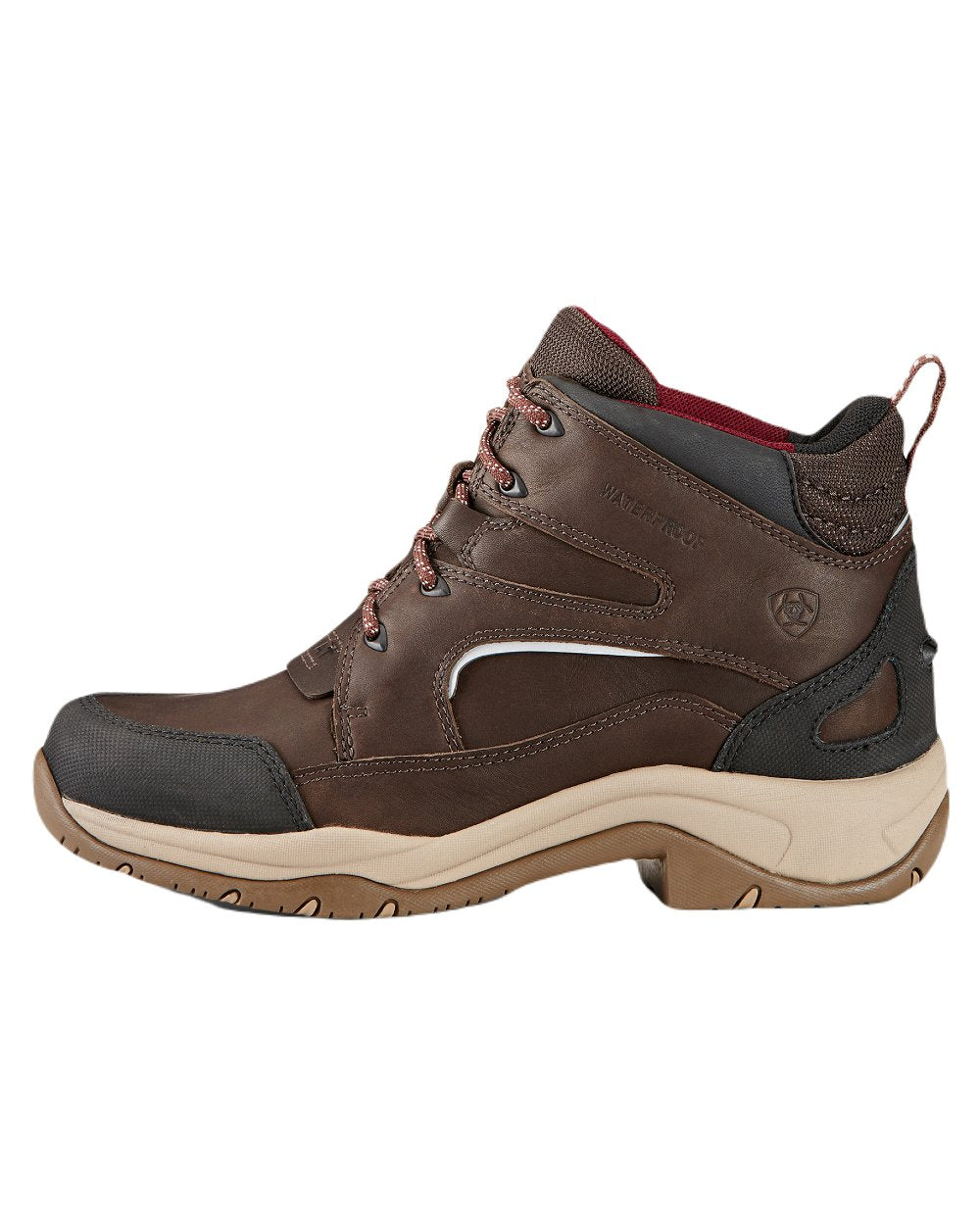 Dark Brown coloured Ariat Womens Telluride II H2O Waterproof Boots on white background