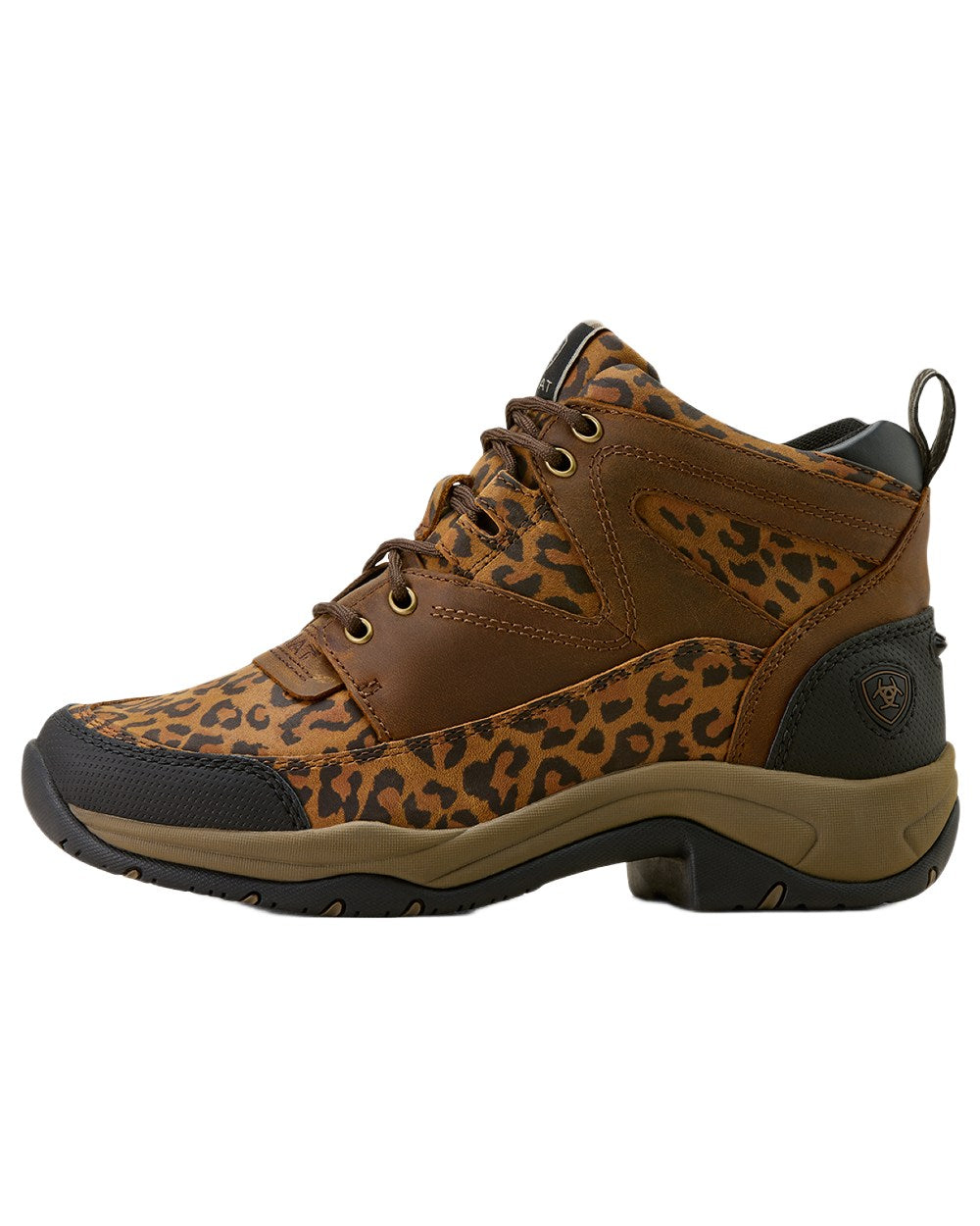 Washed Leopard coloured Ariat Womens Terrain Boots on white background